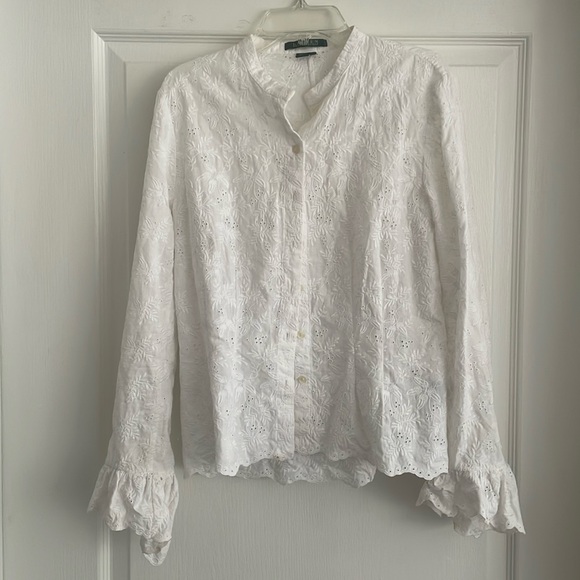 Ralph Lauren White Eyelet Ruffle Sleeve Button Up - Picture 1 of 6